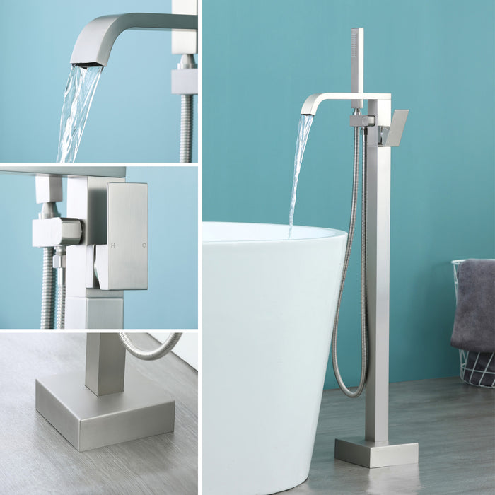 Brushed Nickel 1-Handle Freestanding Bathtub Faucet with Hand Shower