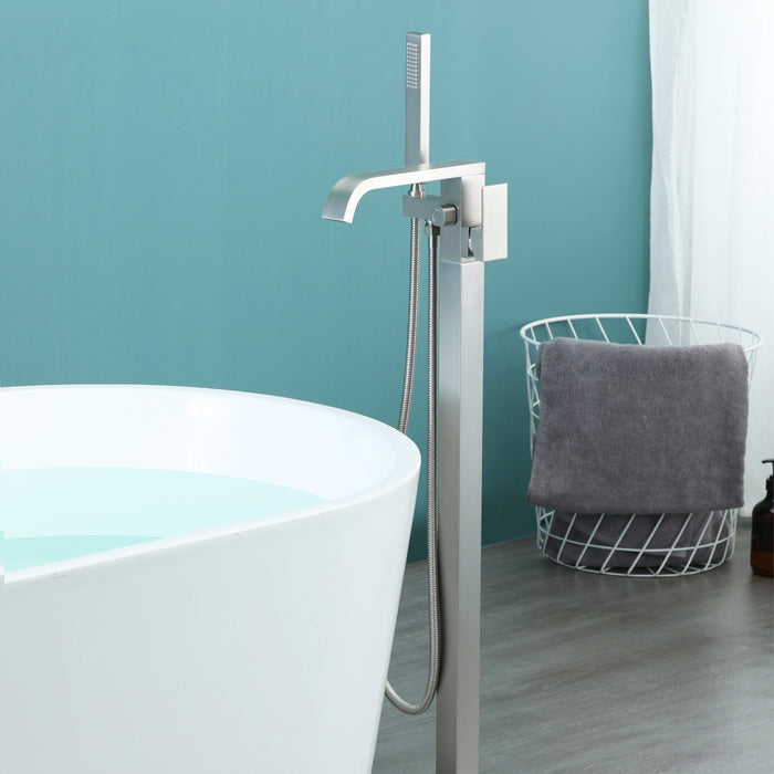 Brushed Nickel 1-Handle Freestanding Bathtub Faucet with Hand Shower