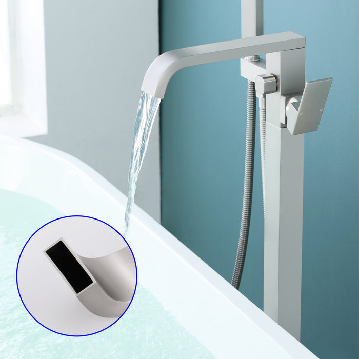 Brushed Nickel 1-Handle Freestanding Bathtub Faucet with Hand Shower