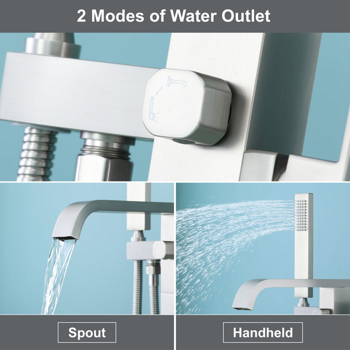 Brushed Nickel 1-Handle Freestanding Bathtub Faucet with Hand Shower