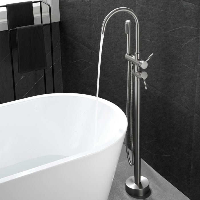 Brushed Nickel 2-Handle Freestanding Bathtub Faucet with Hand Shower
