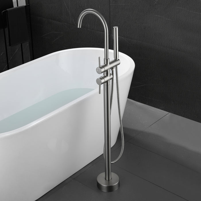 Brushed Nickel 2-Handle Freestanding Bathtub Faucet with Hand Shower