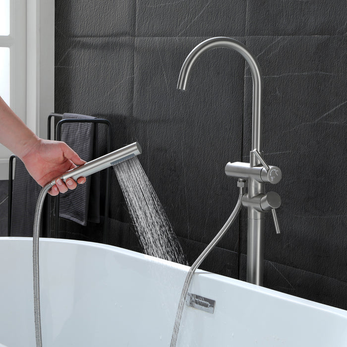 Brushed Nickel 2-Handle Freestanding Bathtub Faucet with Hand Shower
