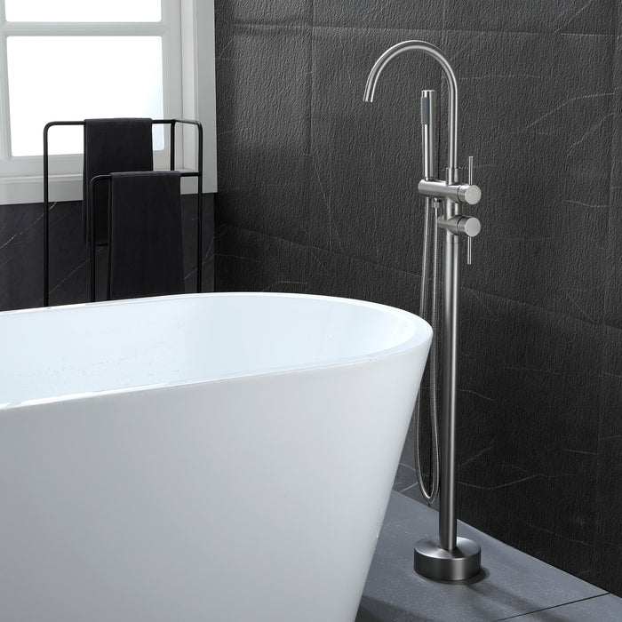 Brushed Nickel 2-Handle Freestanding Bathtub Faucet with Hand Shower
