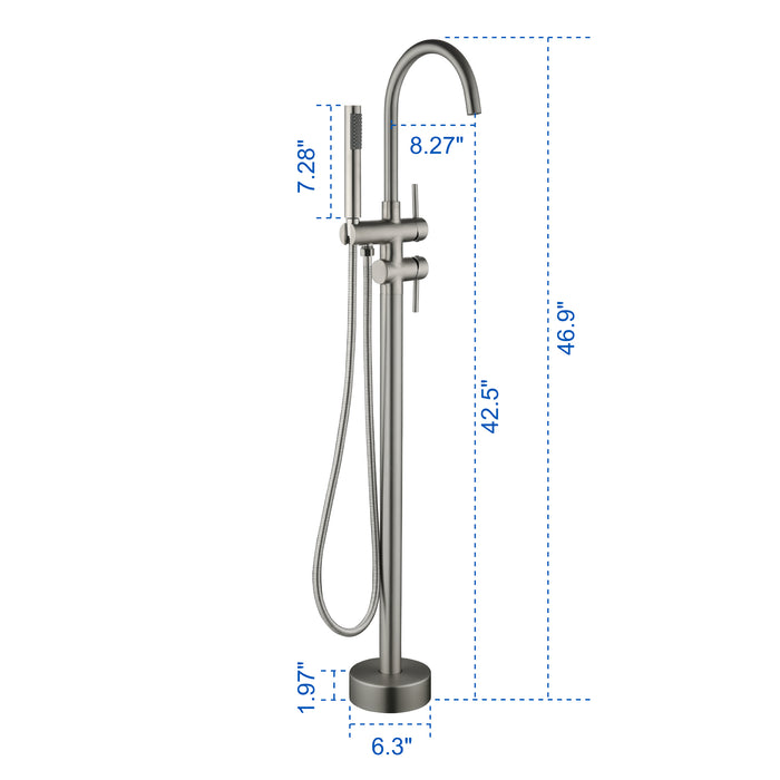 Brushed Nickel 2-Handle Freestanding Bathtub Faucet with Hand Shower
