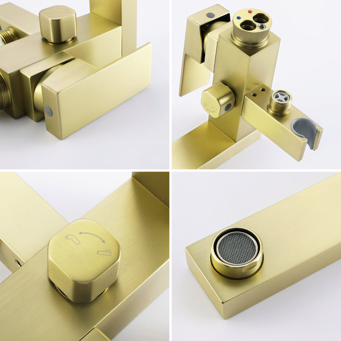 Brushed Gold 1-Handle Freestanding Bathtub Faucet with Hand Shower