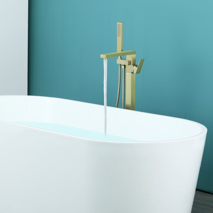 Brushed Gold 1-Handle Freestanding Bathtub Faucet with Hand Shower