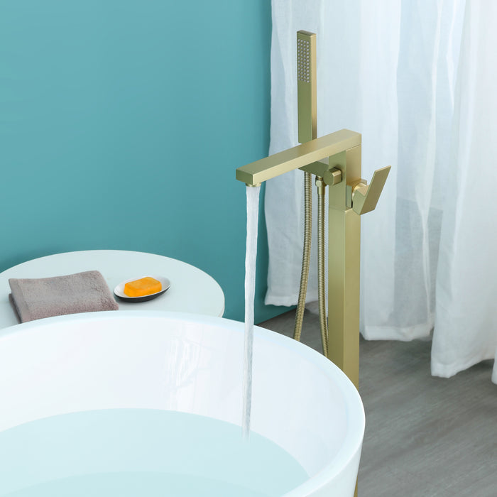Brushed Gold 1-Handle Freestanding Bathtub Faucet with Hand Shower