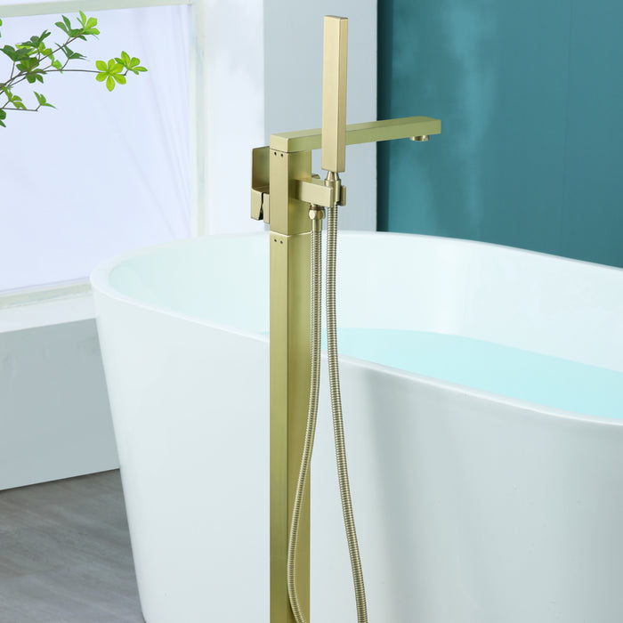 Brushed Gold 1-Handle Freestanding Bathtub Faucet with Hand Shower
