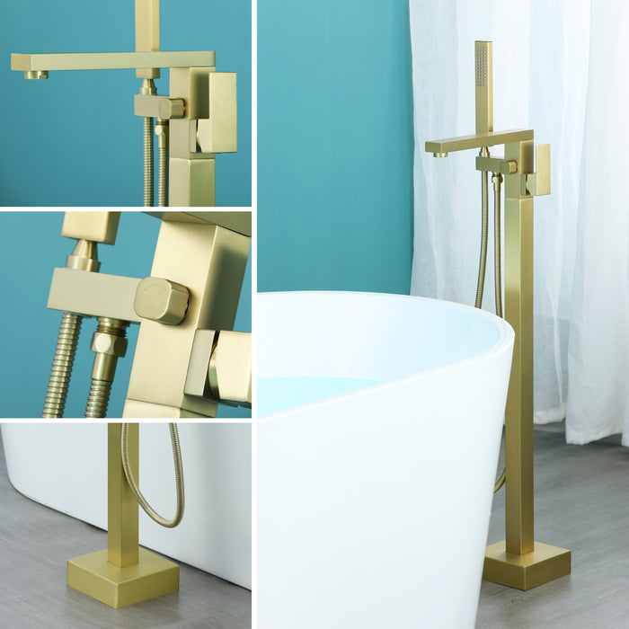 Brushed Gold 1-Handle Freestanding Bathtub Faucet with Hand Shower