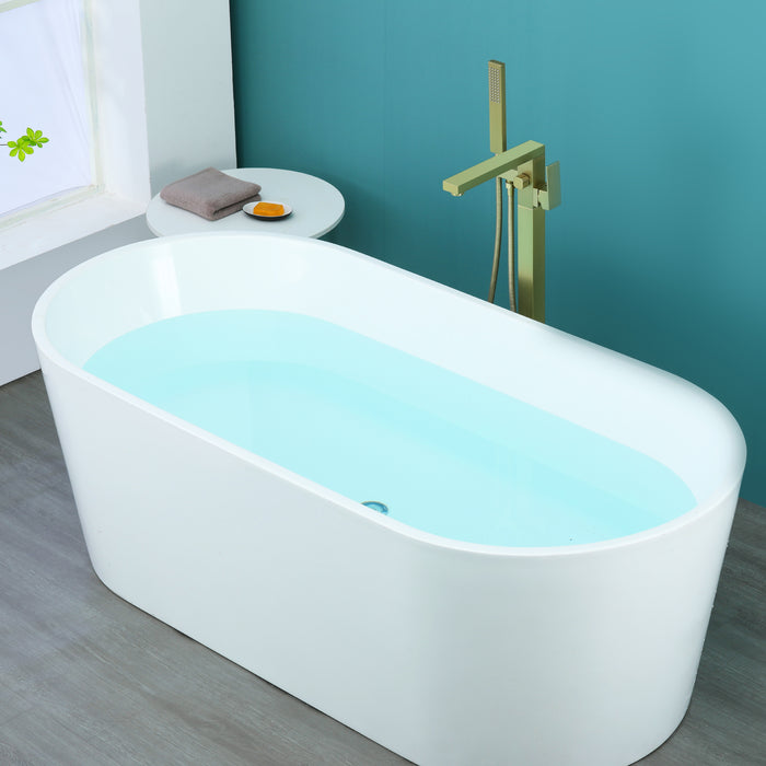 Brushed Gold 1-Handle Freestanding Bathtub Faucet with Hand Shower