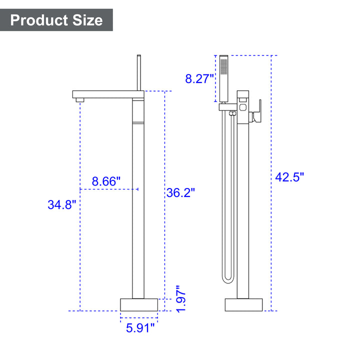 Brushed Gold 1-Handle Freestanding Bathtub Faucet with Hand Shower