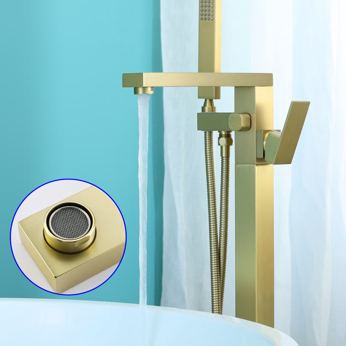Brushed Gold 1-Handle Freestanding Bathtub Faucet with Hand Shower