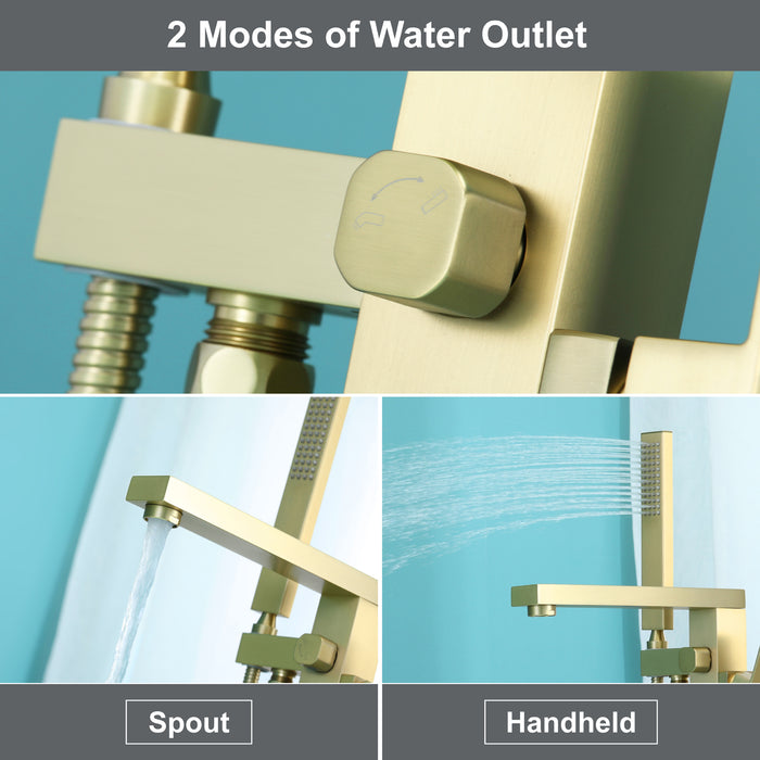 Brushed Gold 1-Handle Freestanding Bathtub Faucet with Hand Shower