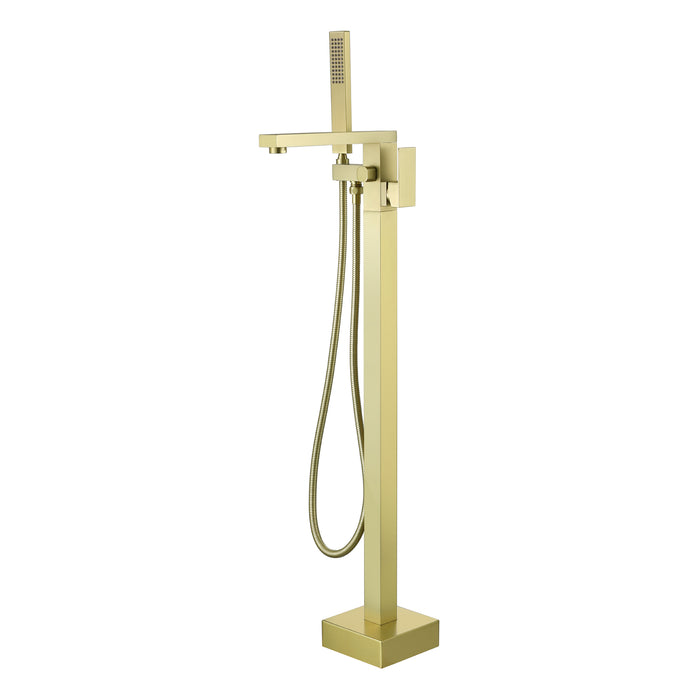 Brushed Gold 1-Handle Freestanding Bathtub Faucet with Hand Shower