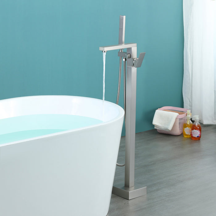 Brushed Nickel 1-Handle Freestanding Bathtub Faucet with Hand Shower