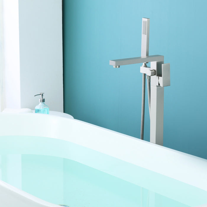 Brushed Nickel 1-Handle Freestanding Bathtub Faucet with Hand Shower