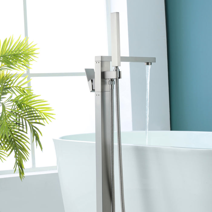 Brushed Nickel 1-Handle Freestanding Bathtub Faucet with Hand Shower