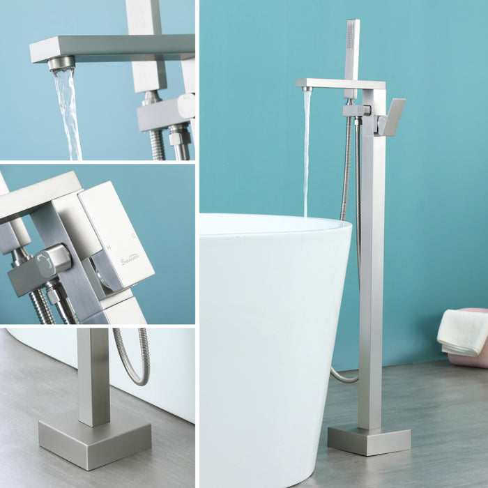 Brushed Nickel 1-Handle Freestanding Bathtub Faucet with Hand Shower