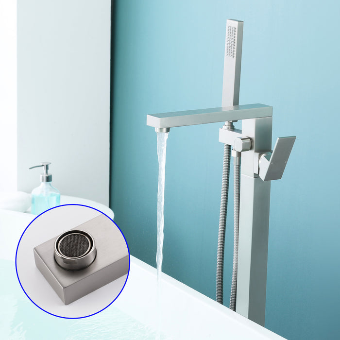 Brushed Nickel 1-Handle Freestanding Bathtub Faucet with Hand Shower