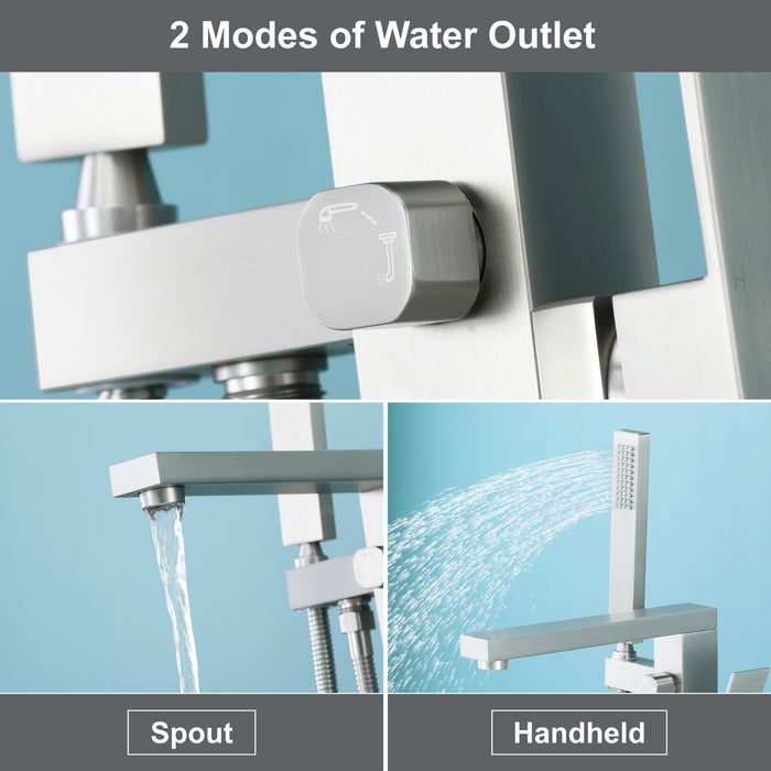 Brushed Nickel 1-Handle Freestanding Bathtub Faucet with Hand Shower