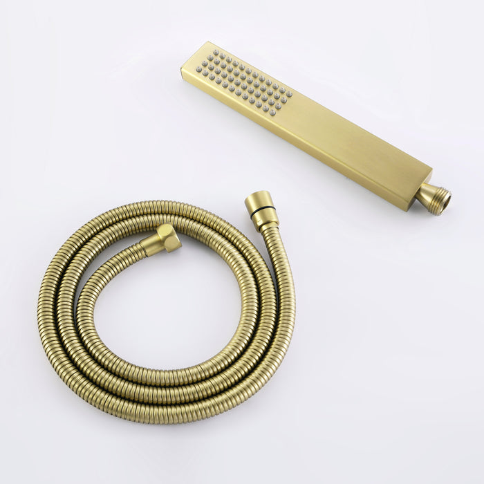 Brushed Gold 3-Handle Freestanding Bathtub Faucet with Hand Shower