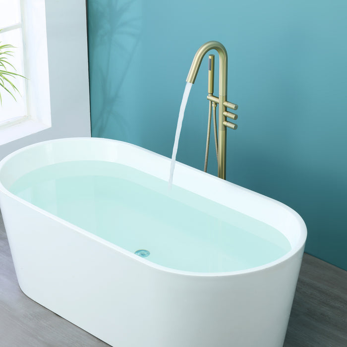 Brushed Gold 3-Handle Freestanding Bathtub Faucet with Hand Shower