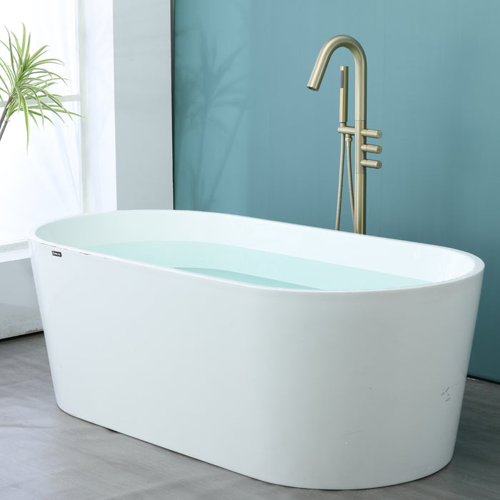 Brushed Gold 3-Handle Freestanding Bathtub Faucet with Hand Shower