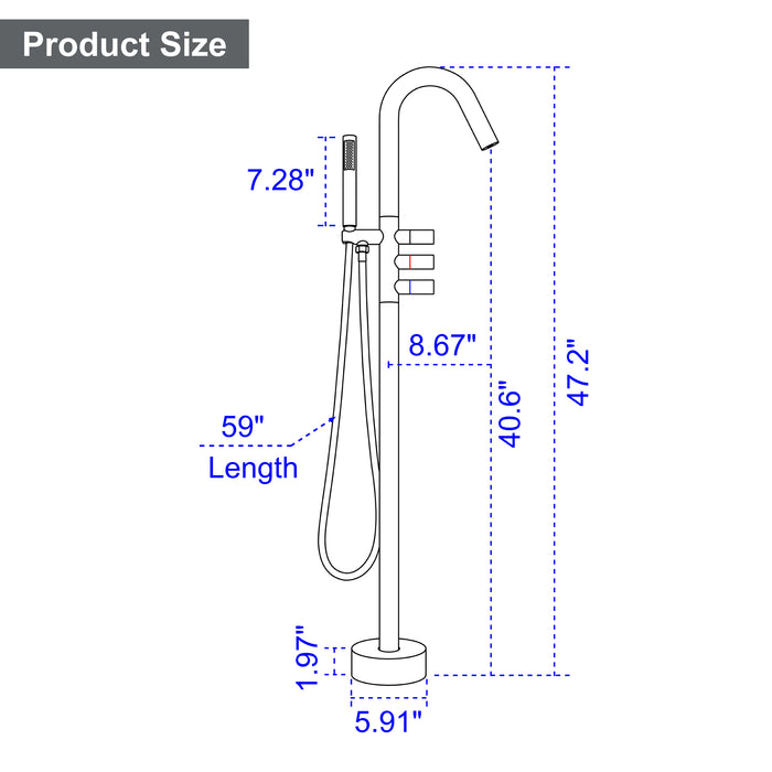 Brushed Gold 3-Handle Freestanding Bathtub Faucet with Hand Shower