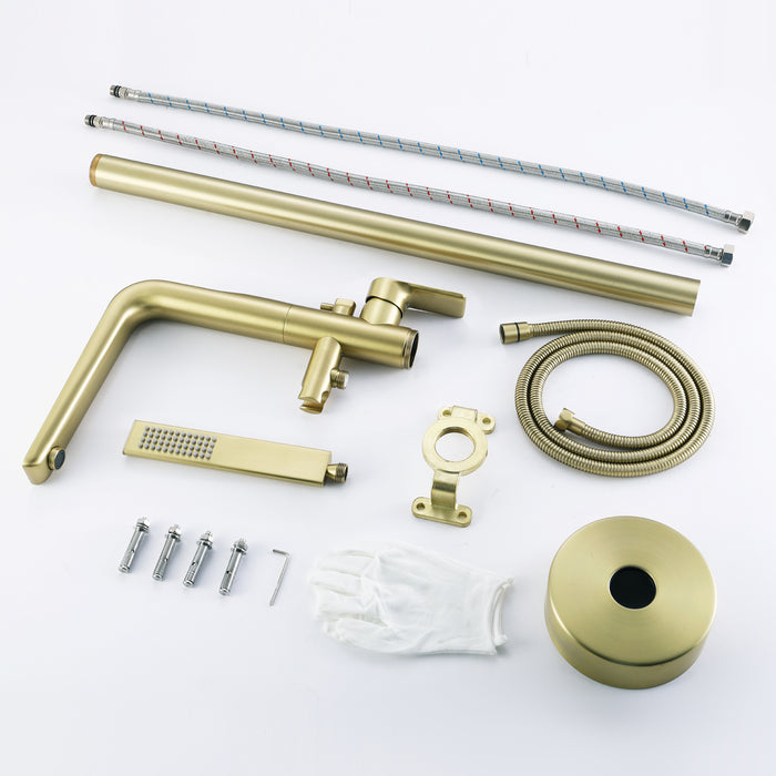Brushed Gold 1-Handle Freestanding Bathtub Faucet with Hand Shower