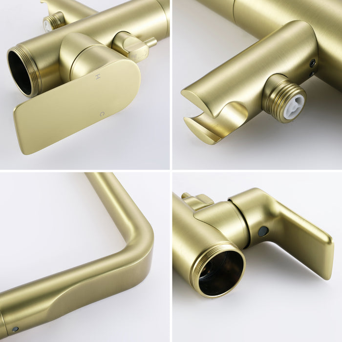 Brushed Gold 1-Handle Freestanding Bathtub Faucet with Hand Shower