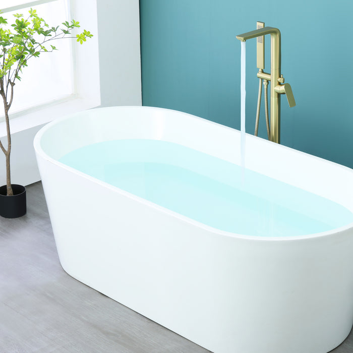 Brushed Gold 1-Handle Freestanding Bathtub Faucet with Hand Shower