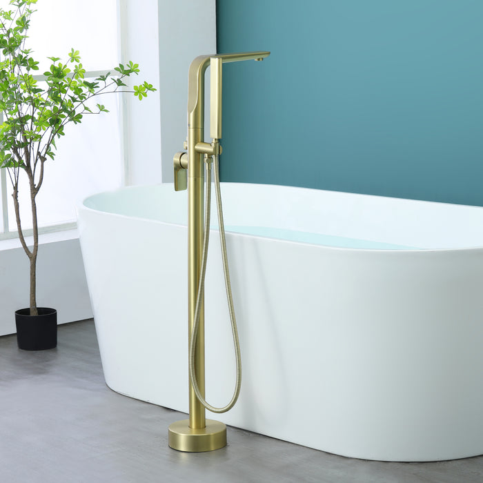 Brushed Gold 1-Handle Freestanding Bathtub Faucet with Hand Shower