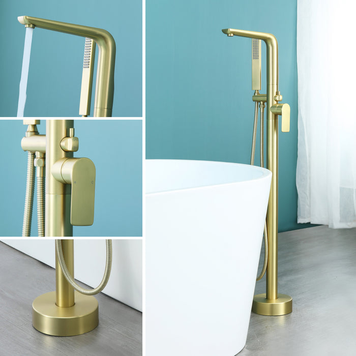 Brushed Gold 1-Handle Freestanding Bathtub Faucet with Hand Shower