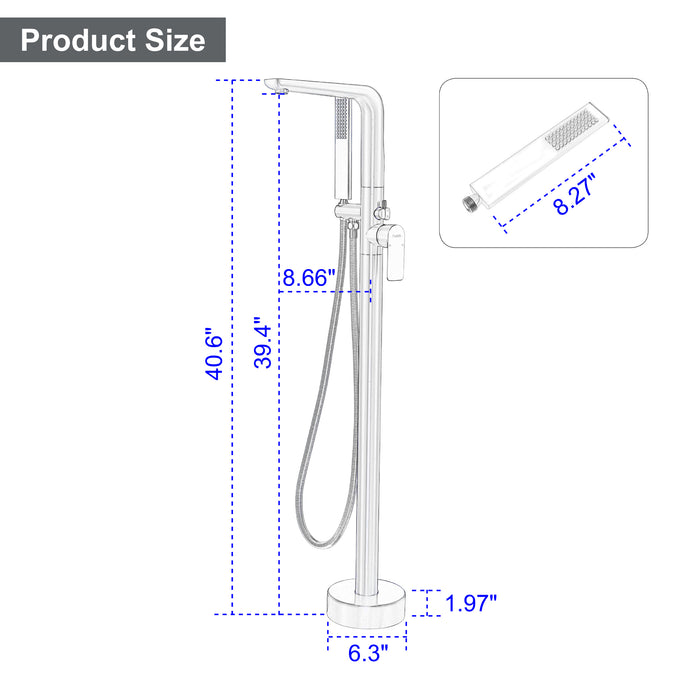 Brushed Gold 1-Handle Freestanding Bathtub Faucet with Hand Shower