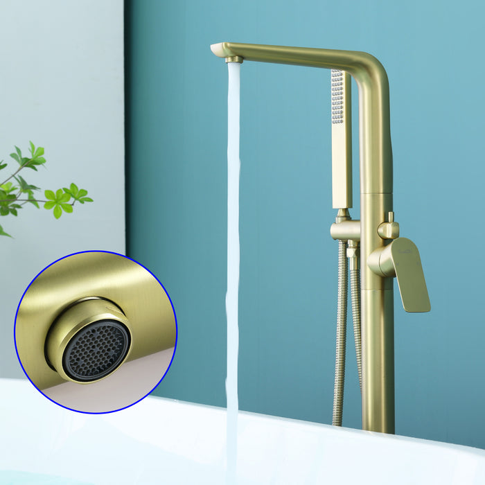 Brushed Gold 1-Handle Freestanding Bathtub Faucet with Hand Shower