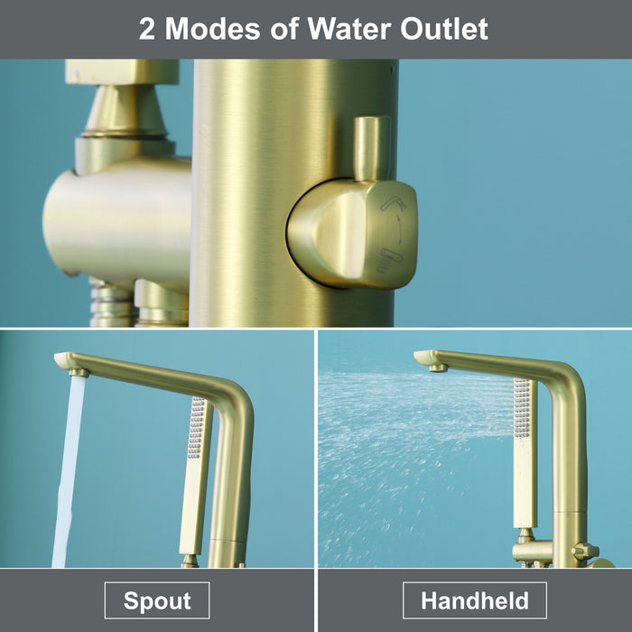 Brushed Gold 1-Handle Freestanding Bathtub Faucet with Hand Shower