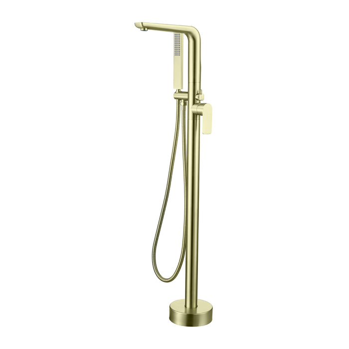 Brushed Gold 1-Handle Freestanding Bathtub Faucet with Hand Shower