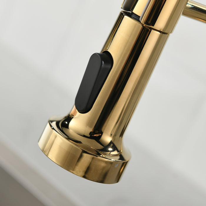 Single Handle Pull Down Kitchen Faucet with Sprayer and Dual Function Sprayhead in Brushed Gold