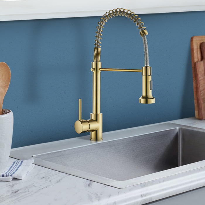 Pull Down Kitchen Faucet with Sprayer and Dual-Function Spray Head Single Handle in Titanium Gold