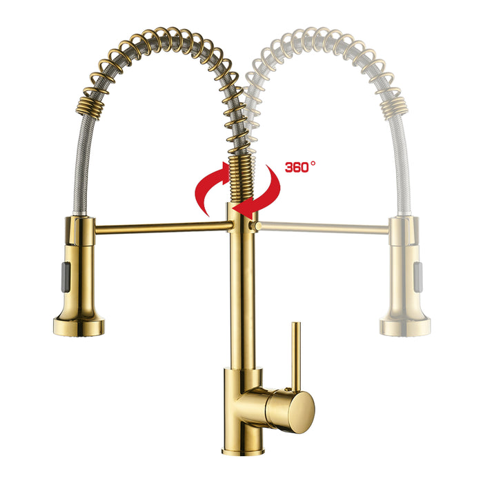 Pull Down Kitchen Faucet with Sprayer and Dual-Function Spray Head Single Handle in Titanium Gold