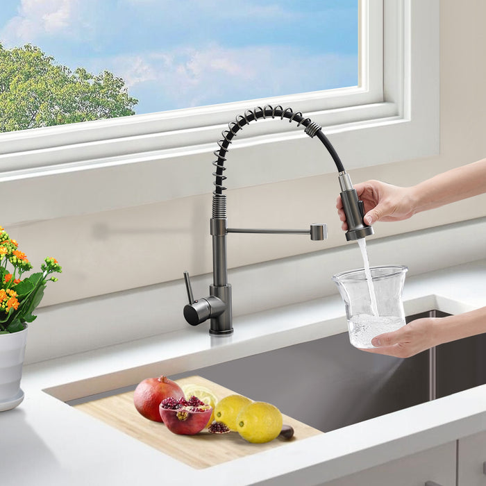 Single Handle Pull Down Kitchen Faucet with Sprayer Dual Function Stream Spray Head in Gun Gray