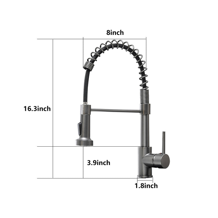 Single Handle Pull Down Kitchen Faucet with Sprayer Dual Function Stream Spray Head in Gun Gray
