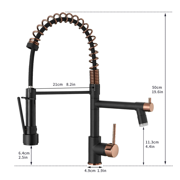 Spring Single Handle Pull Out Kitchen Faucet with spray and stream in Black Rose Gold