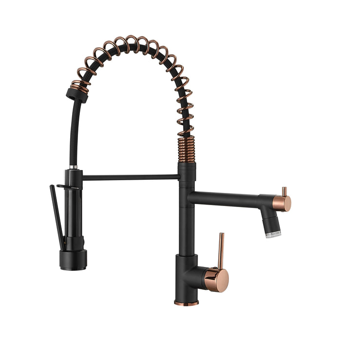 Spring Single Handle Pull Out Kitchen Faucet with spray and stream in Black Rose Gold