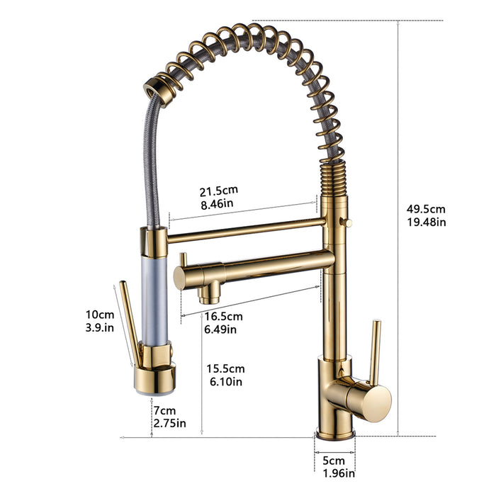 Single Handle Pull Down Kitchen Faucet with Sprayer Advanced Spray and Pot Filler in Gold