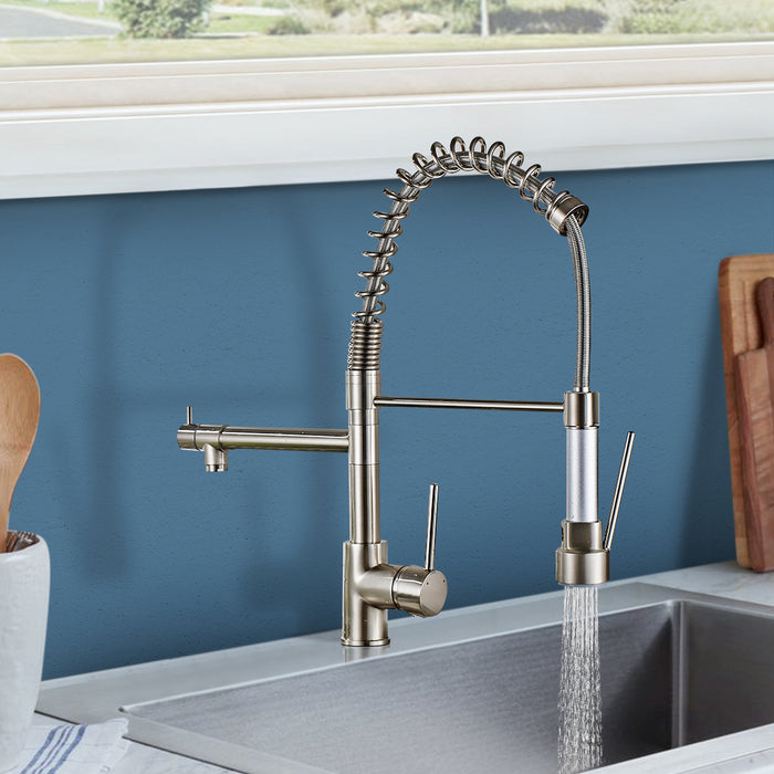 Modern Kitchen Faucet with Pull Down Sprayer and Pot Filler Single Handle in Brushed Nickel