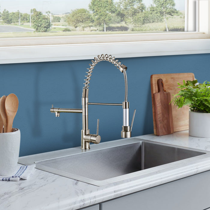 Modern Kitchen Faucet with Pull Down Sprayer and Pot Filler Single Handle in Brushed Nickel