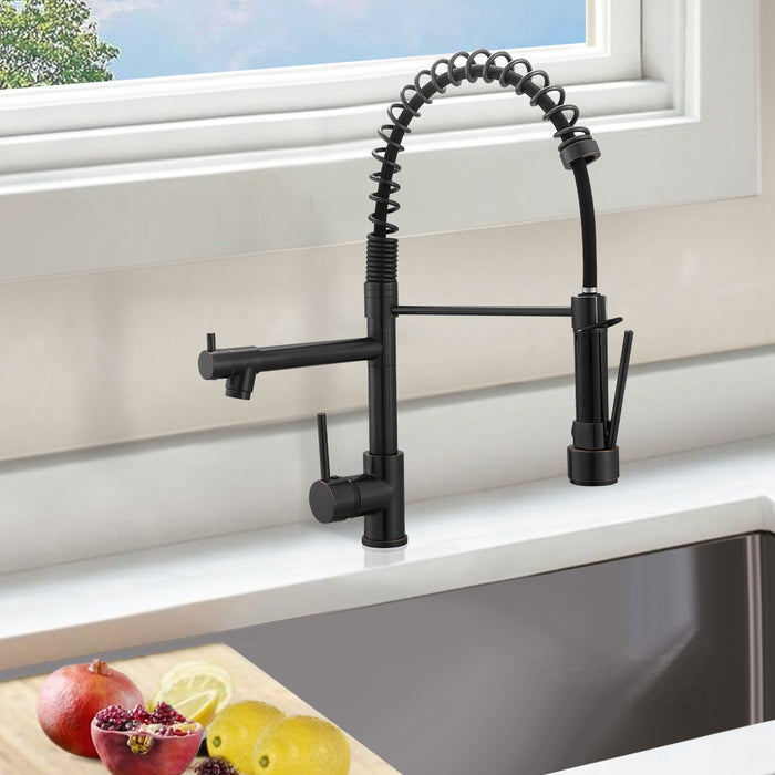 Single Handle Kitchen Faucet with Pull Out Sprayer Dual Function Spray Head in Oil Rubber Bronze