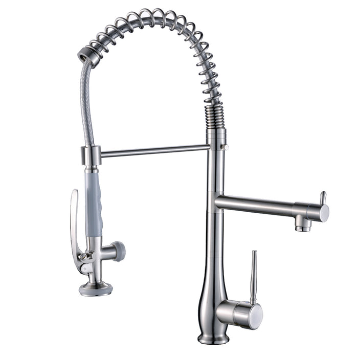 Spring Single Handle Pull Down Kitchen Faucet with Sprayer and Pot Filler in Brushed Nickel